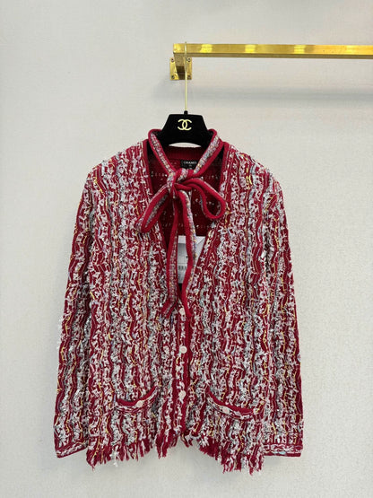 Red tassel knitted cardigan