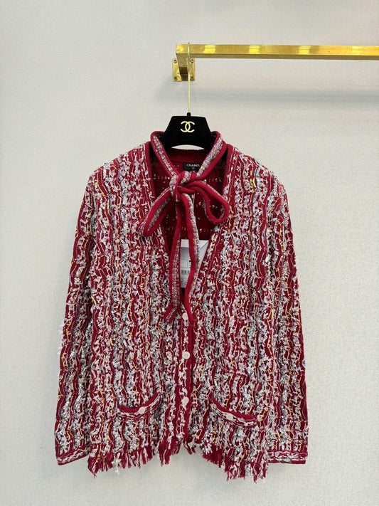 Red tassel knitted cardigan