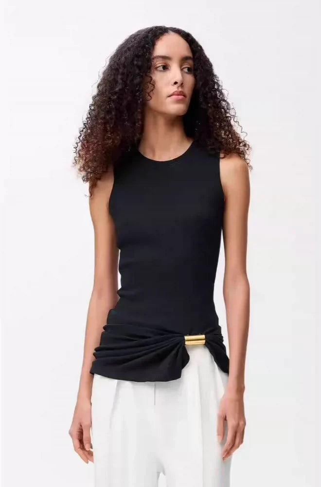 25fw Wrinkled gold buckle vest