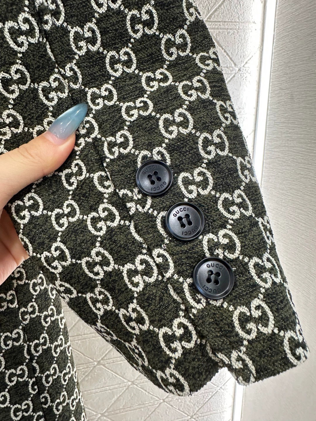 Flip collar jacquard long coat jacket