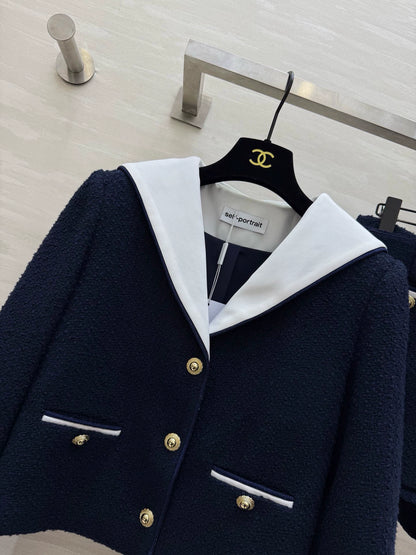 Navy collar tweed suit