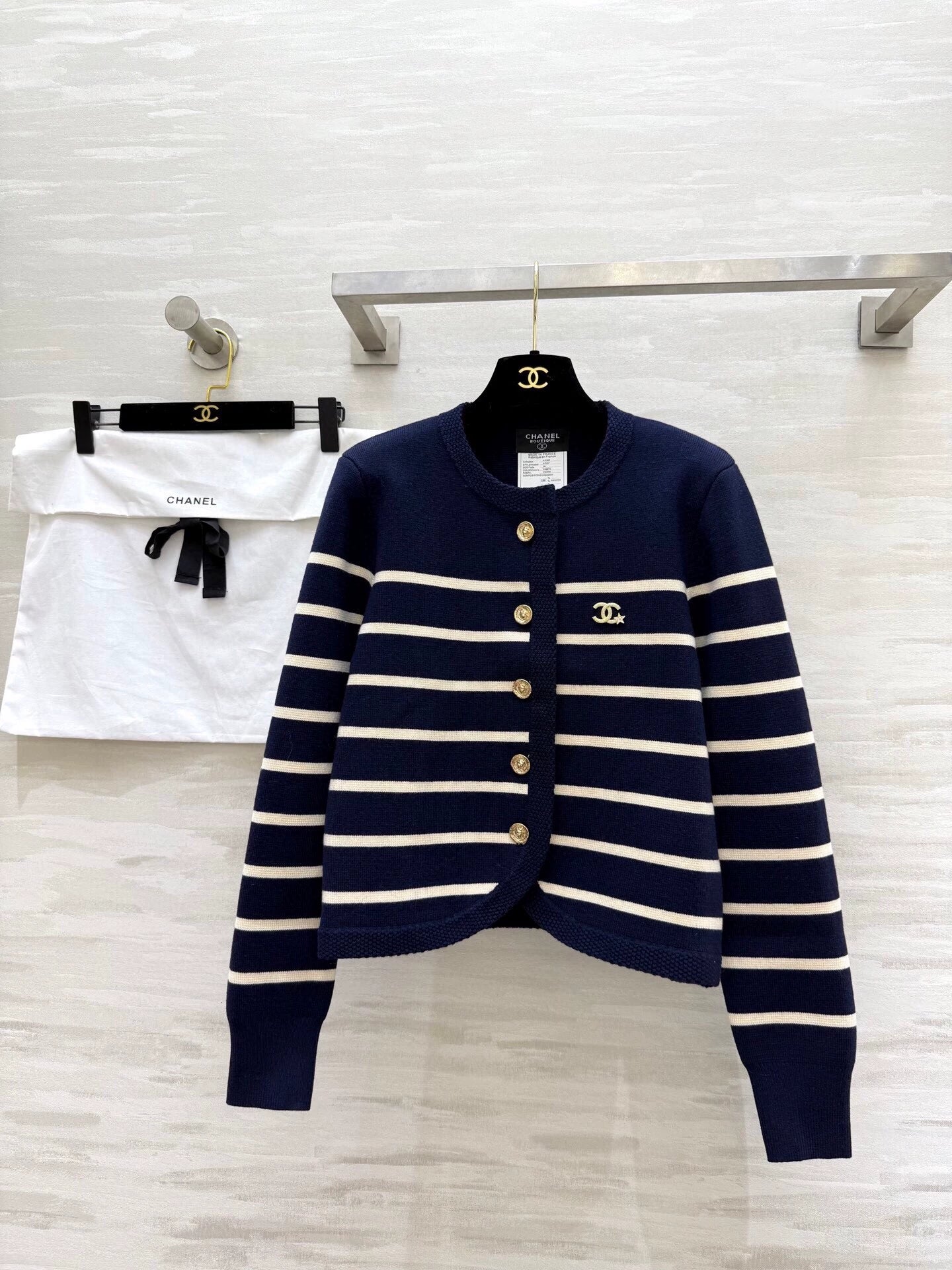 Navy striped wool cardigan jacket