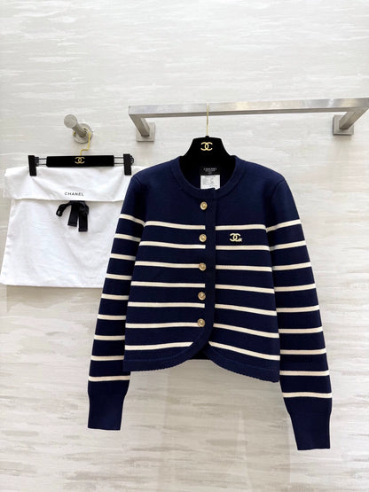 Navy striped wool cardigan jacket