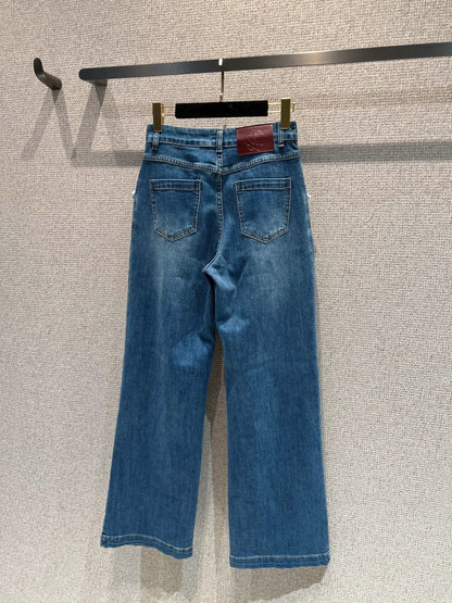 Pearl and rhinestone embellished wide-leg jeans