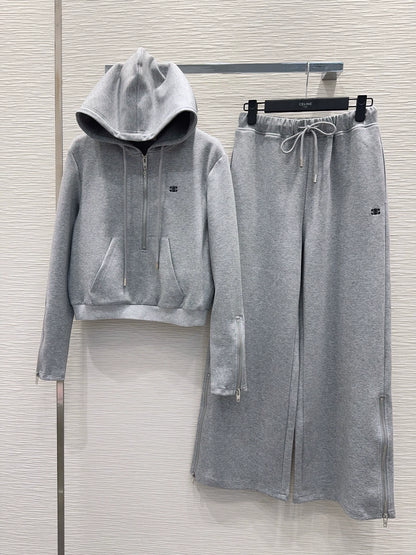 Hooded Zipper Hoodie Pants Set