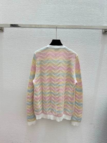 25fw Rainbow striped knitted cardigan