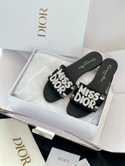 Embroidered letter slippers