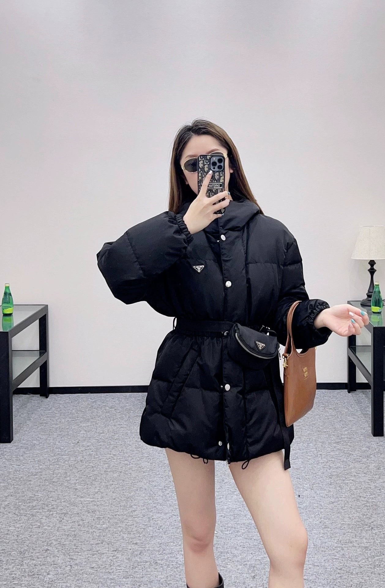 25fw Hooded waist bag, waist cinching down jacket