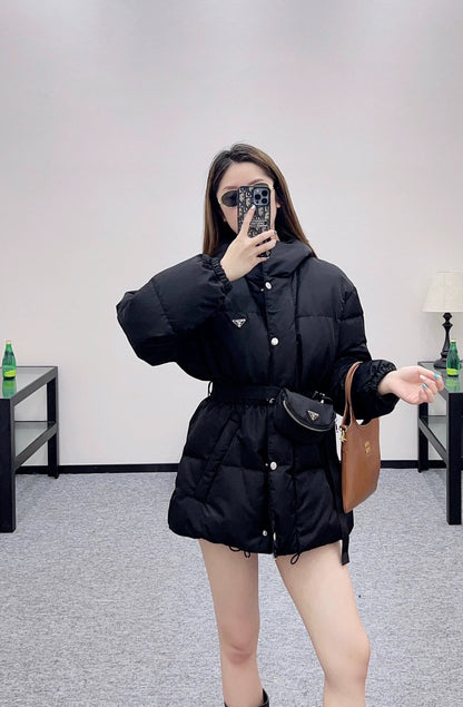 25fw Hooded waist bag, waist cinching down jacket