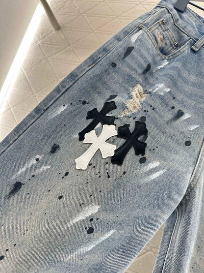 CH 25 new ink-splashed cross logo jeans