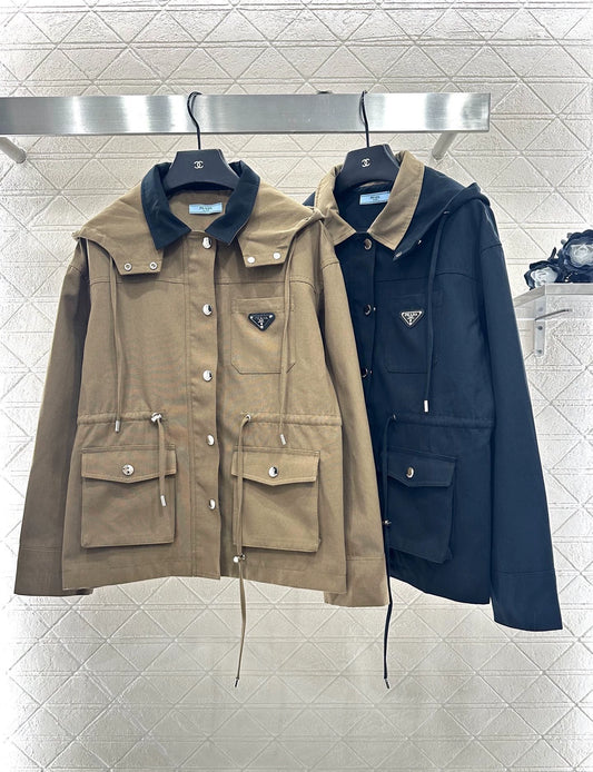 new Collar Hooded Drawstring Jacket