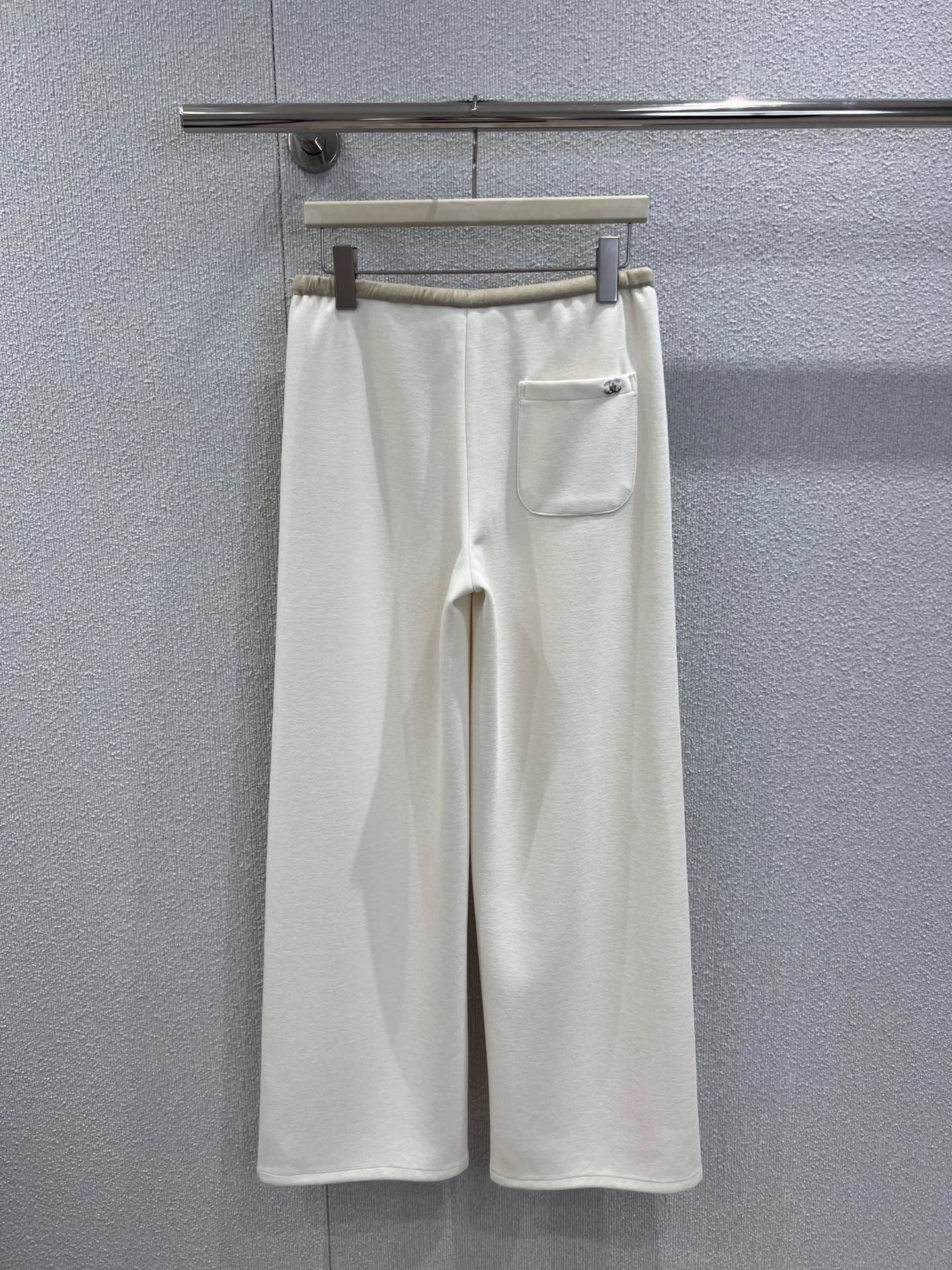 Drawstring casual wool wide leg pants