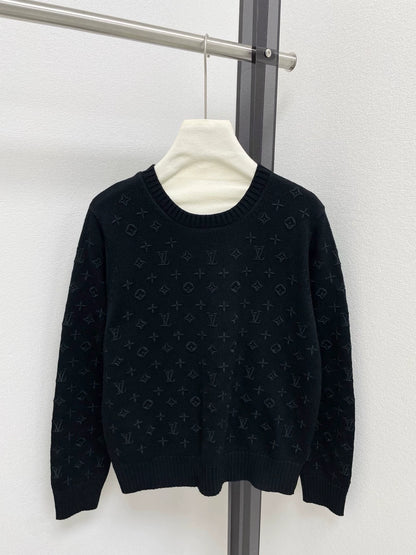 Old flower embroidery knitted sweater