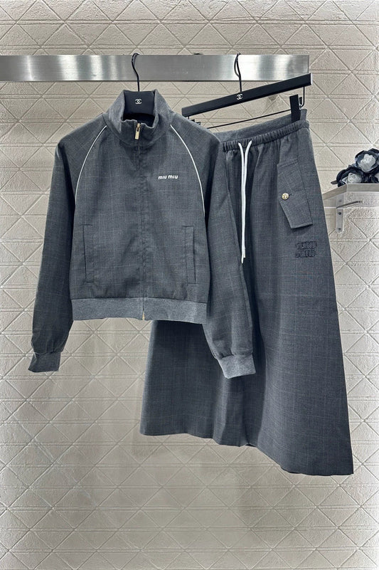 25fw Collar jacket drawstring skirt set