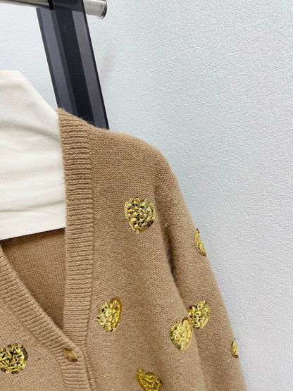 25fw Heavy Industry Bead Heart shaped V-neck Cardigan