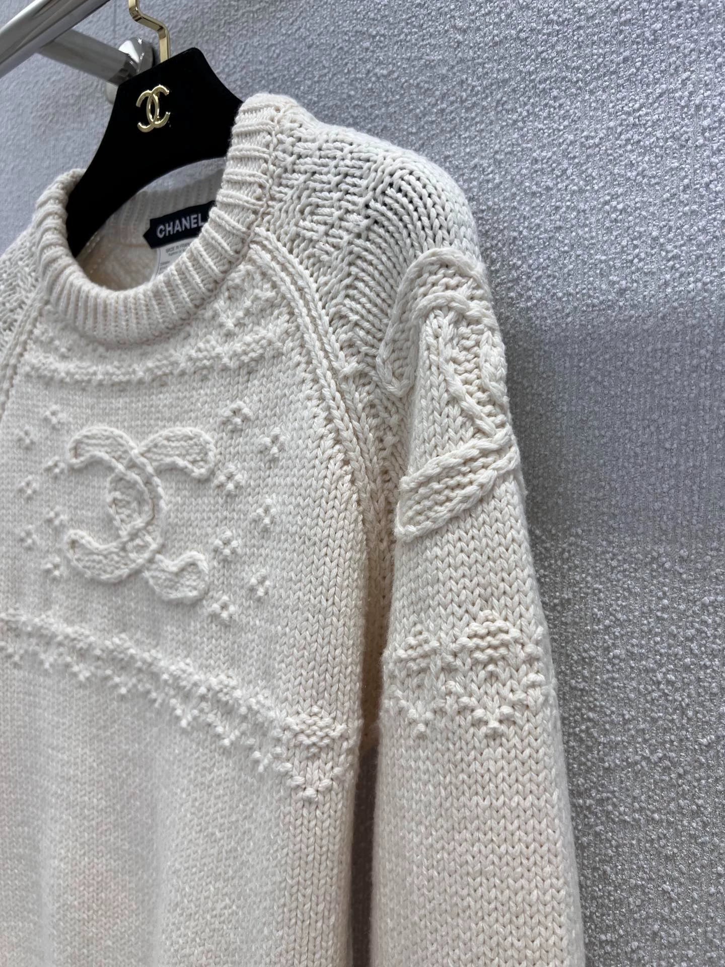 25fw Hook flower round neck cashmere knitted sweater