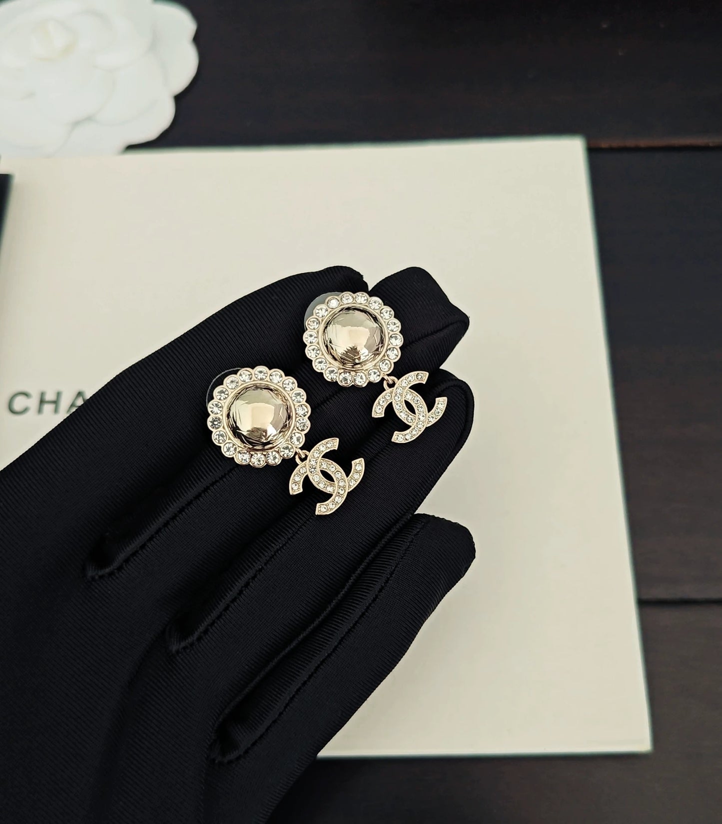 Double C rhinestone earrings