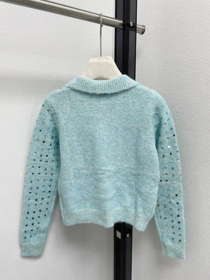 25fw Sequined lapel cardigan