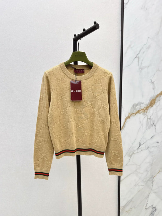 25 Knitted sweater with woven pattern round neck