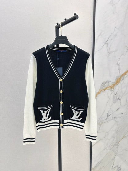 25 Color blocking V-neck knitted cardigan