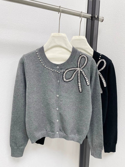 25fw Bow bright diamond knitted cardigan