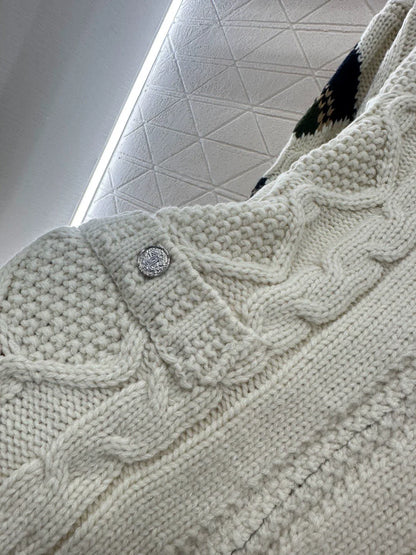 25fw Zipper hook flower knitted cardigan