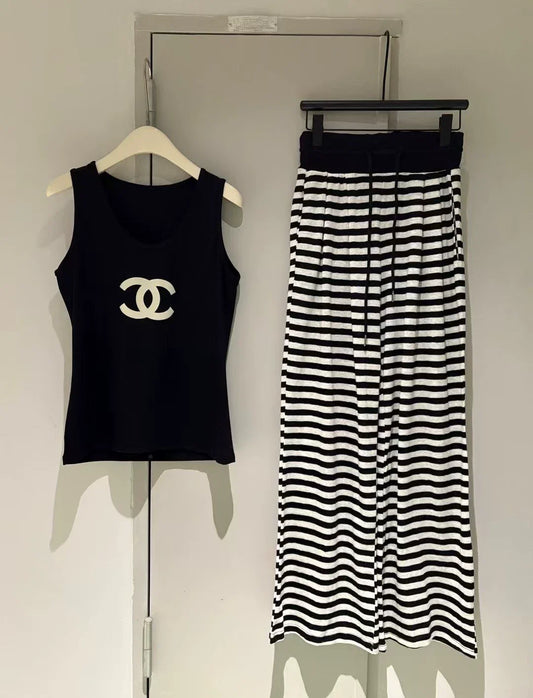 25 Summer new vest + striped pants suit