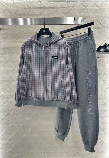 25 Double sided hooded jacket+long pants pure cotton set