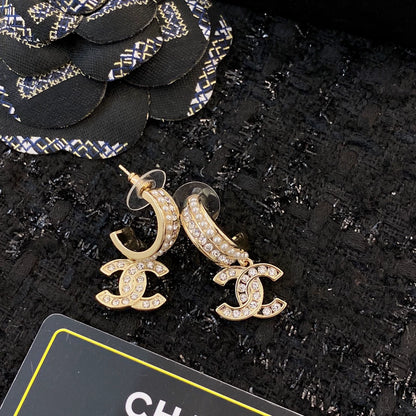 Double C pearl rhinestone earrings