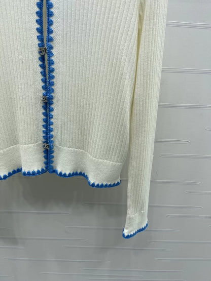 25fw Color blocking hook edge round neck jacket