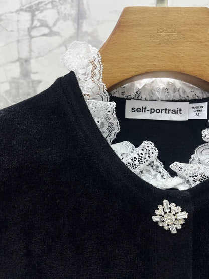 25fw Black diamond velvet chenille knit dress