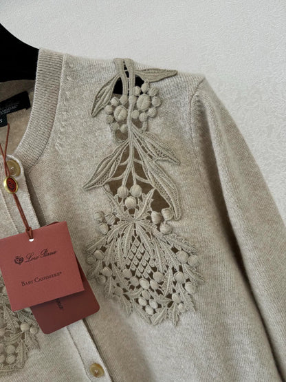 Hollow embroidery cashmere cardigan