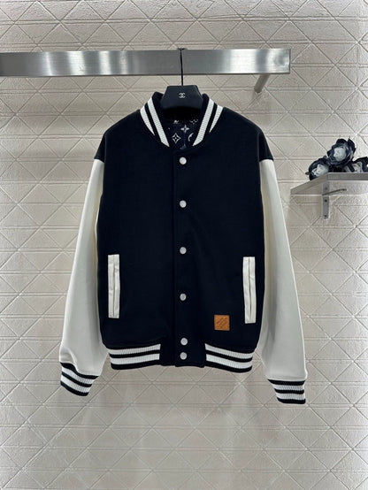 25fw Casual leather sleeve shoulder baseball jacket