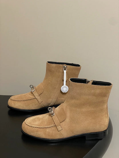 25Fw flat bottomed side zipper short boots