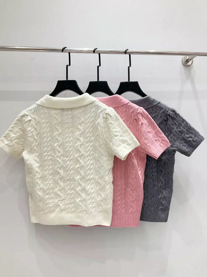 25fw Collar knit short sleeved shirt