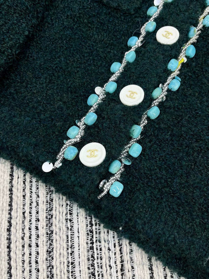 25fw Colorful gemstone decorated round neck jacket