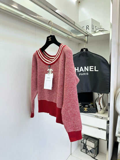 25fw Striped large round neck sweater