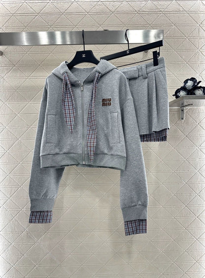 25fw Hooded jacket and short skirt set