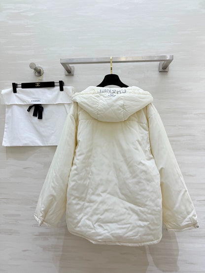 Hooded drawstring down cotton jacket