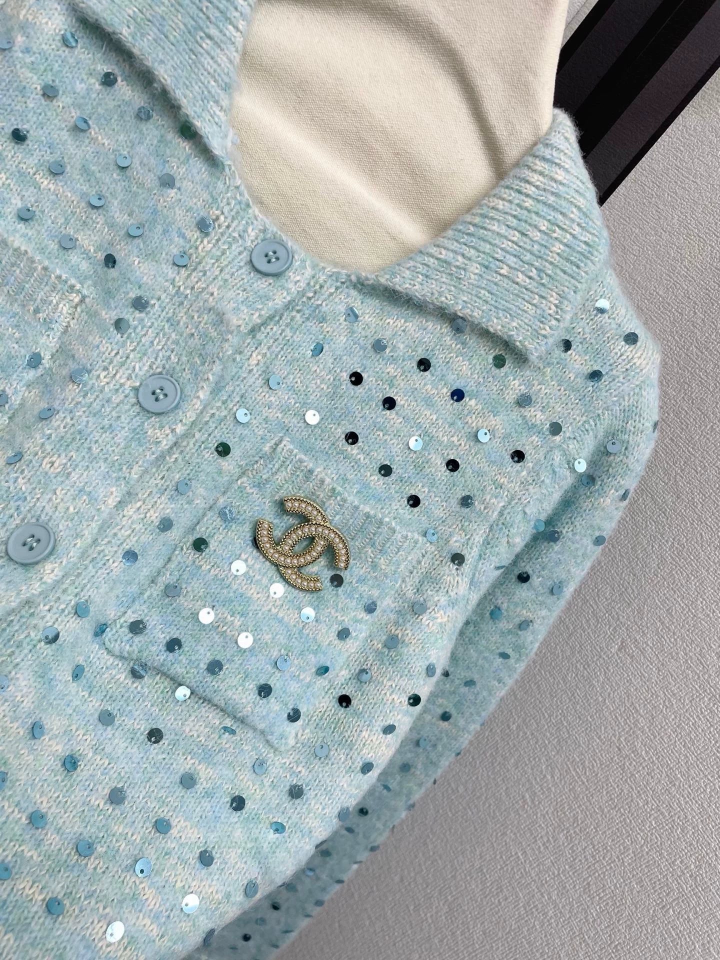 25fw Sequined lapel cardigan