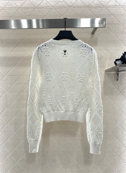 Hollow jacquard knitted pullover sweater