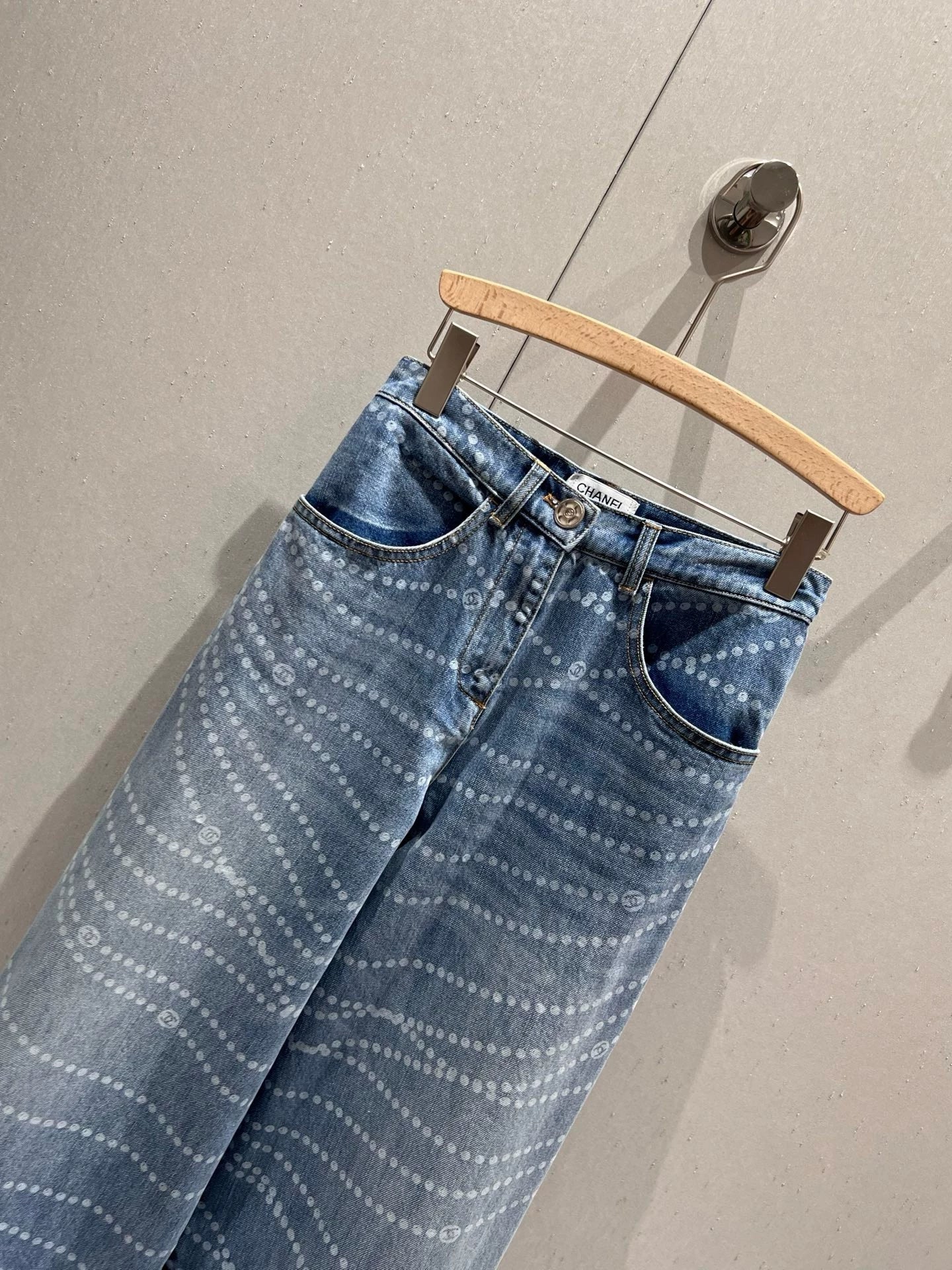 25fw Polka dot printed high waisted jeans