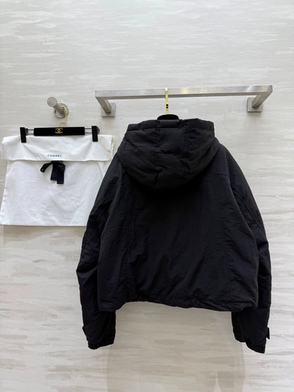 Hooded drawstring down jacket