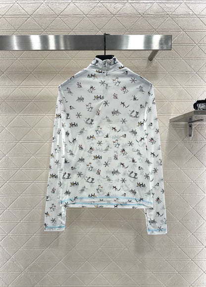 Slim fit ski print high neck top