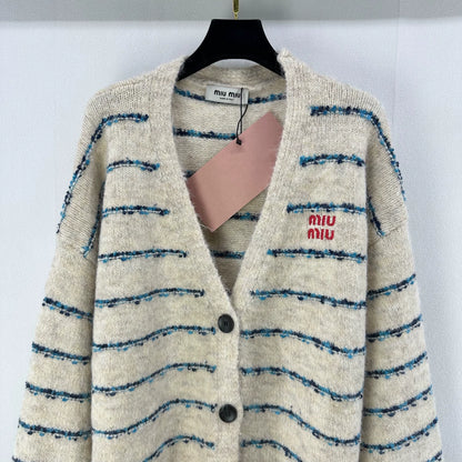25fw V-neck striped cardigan