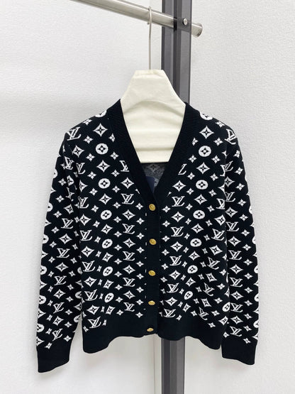25fw Color blocked floral jacquard V-neck cardigan