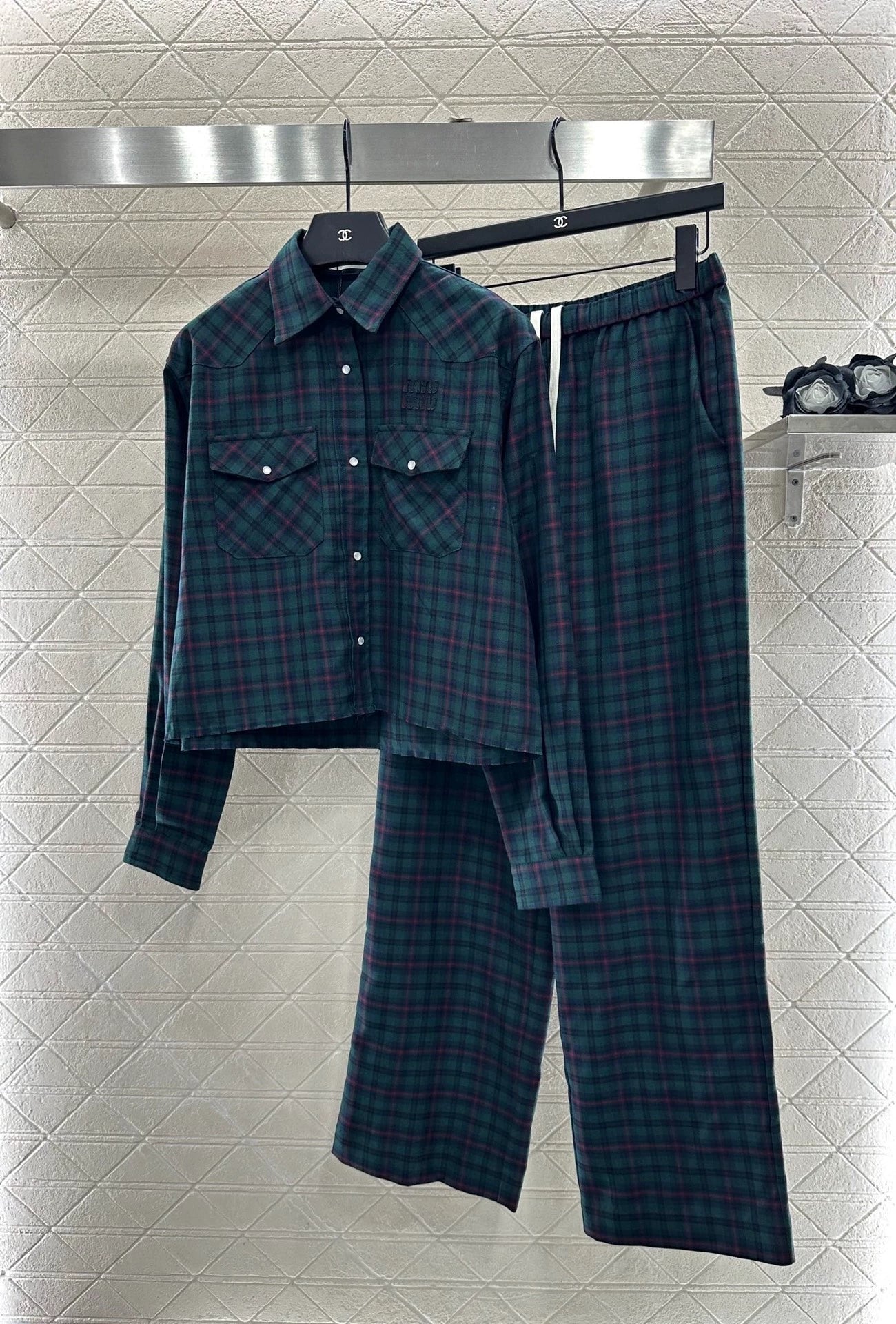 25fw Collar plaid shirt and pants set