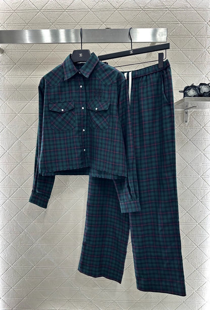 25fw Collar plaid shirt and pants set