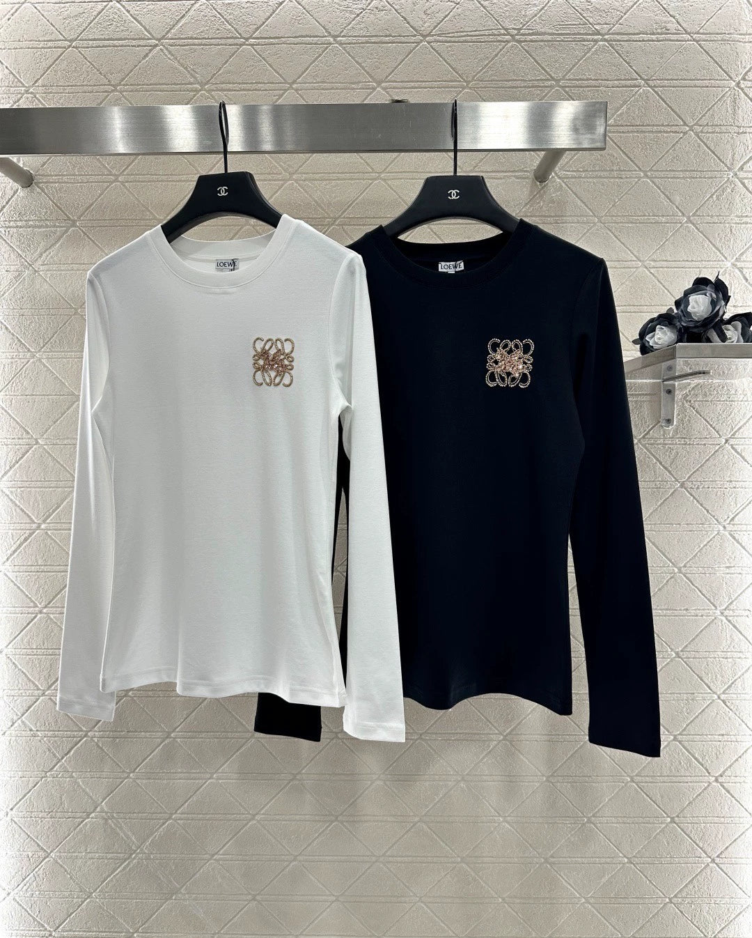 25fw Round neck nail bead long sleeved shirt