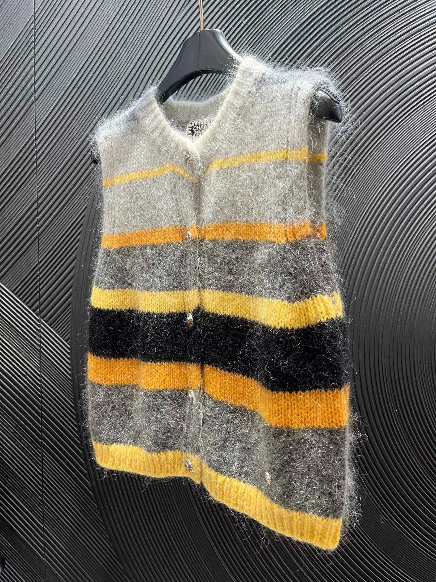 Mohair color blocked striped vest